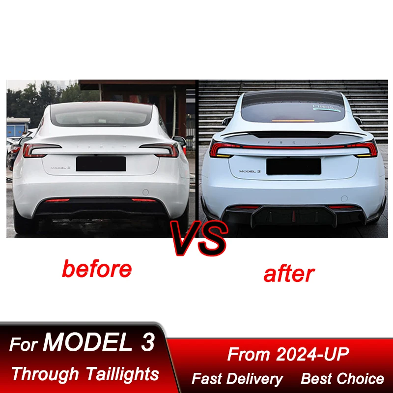 Pop Car LED Through Tail Lights For Tesla Model 3 2024 Up New Style Full LED Tail Lamp Dynamic Turn Signal Light Tail Lamp Assem
