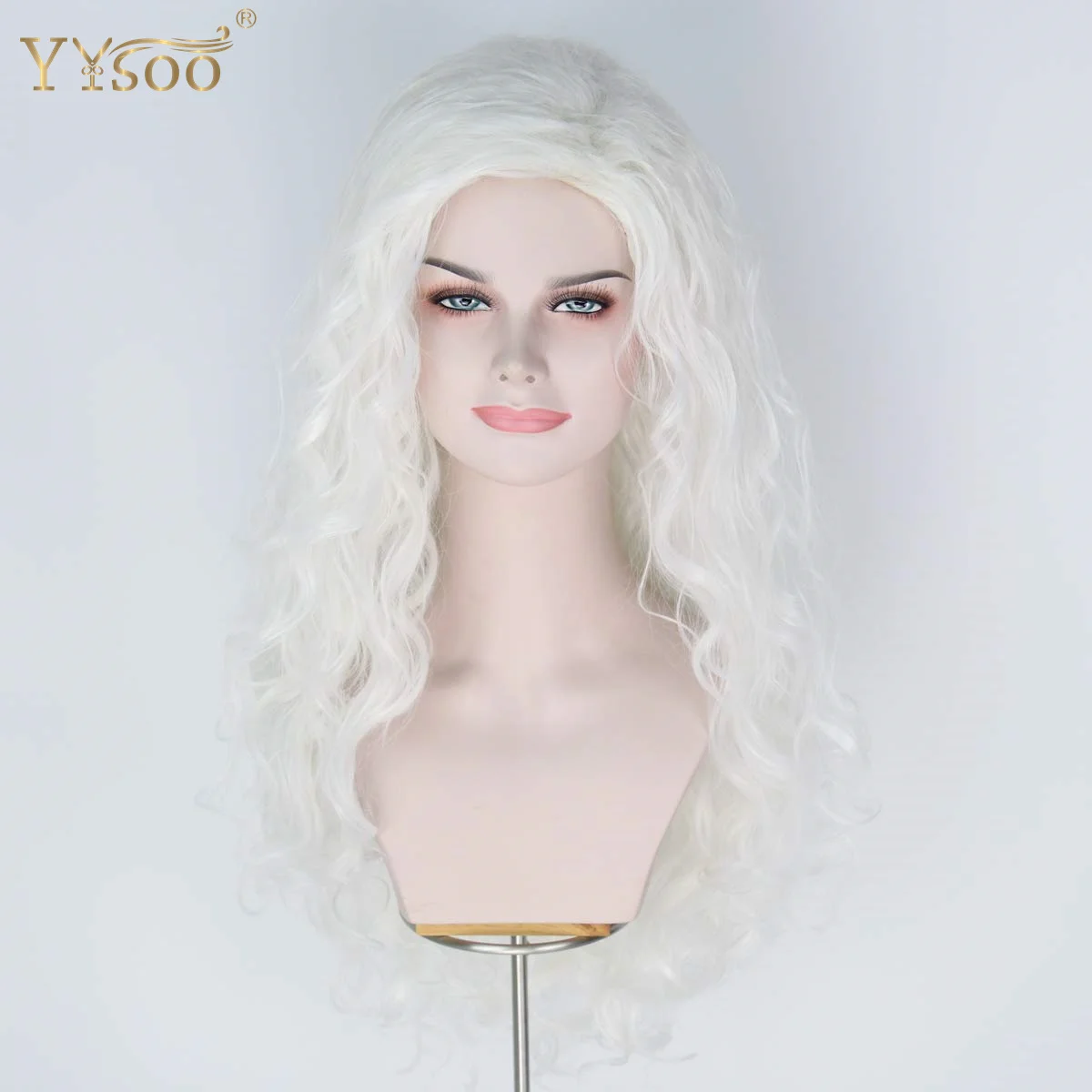 Yysoo Lange Withe Losse Golf Synthetisch Haar Cosplay Pruiken Voor Vrouwen Halloween Cosplay Kostuum Pruik Lange Synthetische Pruik Kant Deel