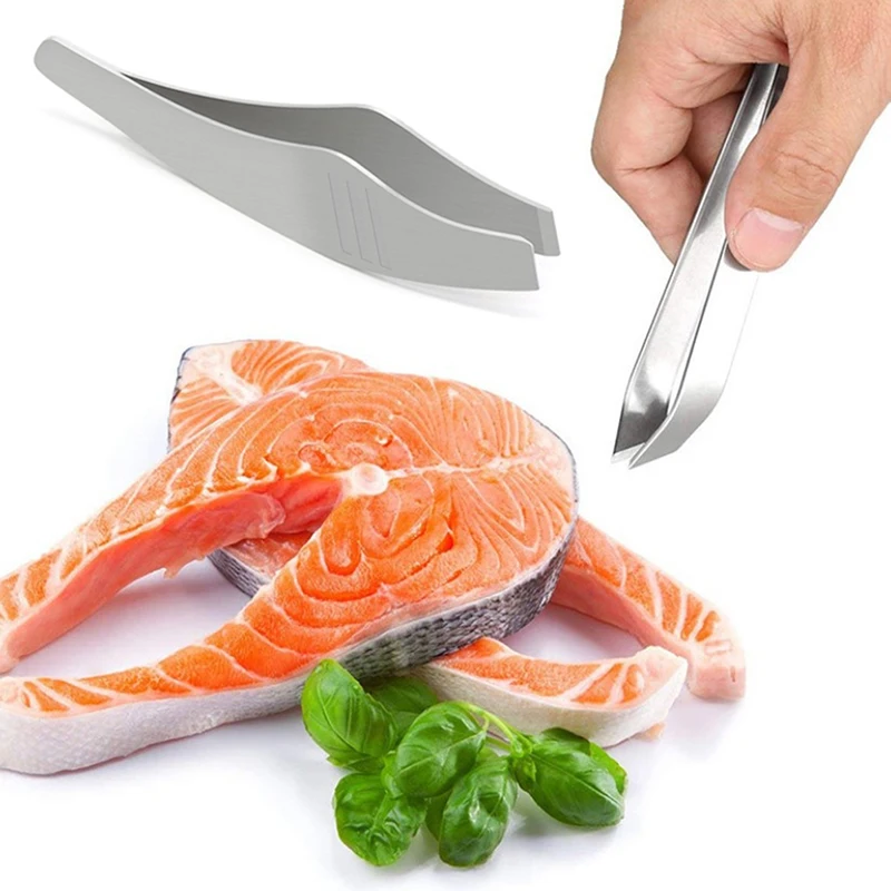 Stainless Steel Fish Bone Tweezer Food Clips Food Tongs Hair Removal Angled Ham Tweezers Kitchen Plier Seafood Tools