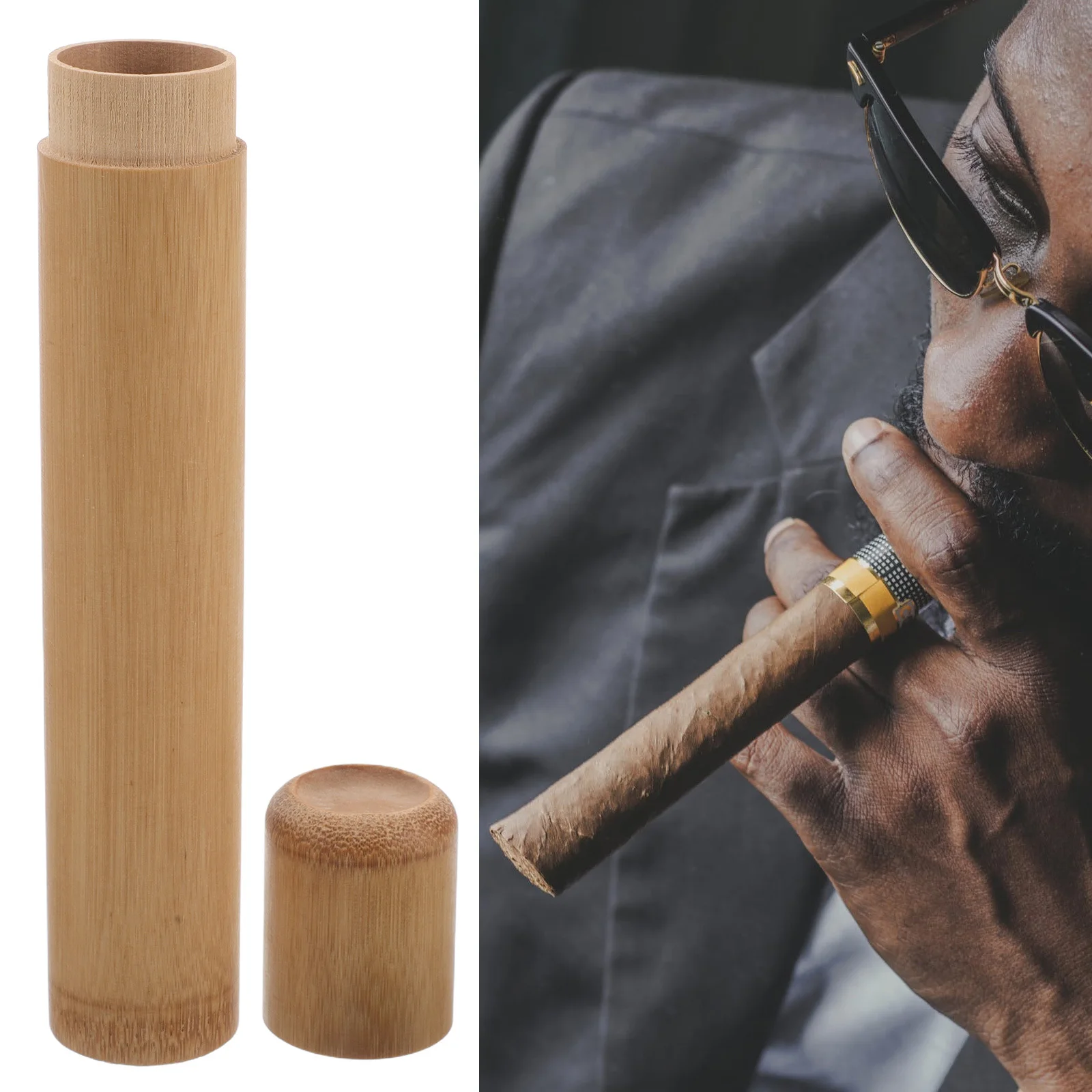 

Bamboo Tube Sealed Portable Travel Humidor Case Small Cigar Storage Box For Outdoor Business Trips Cigar Accessories