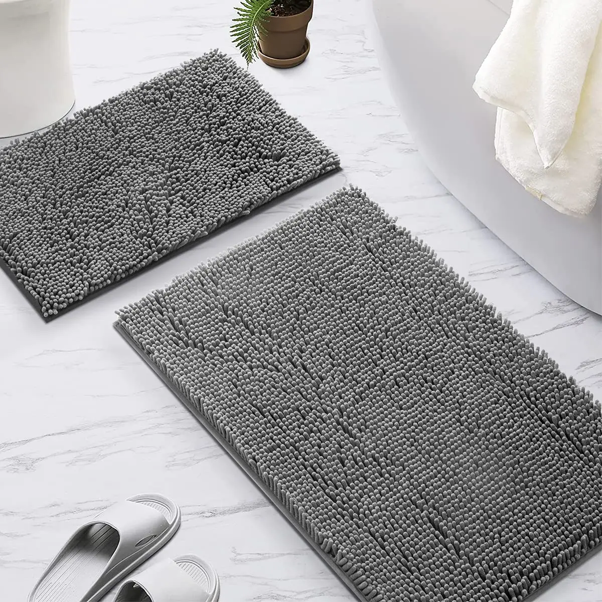 Thicken Chenille Bathroom Mat Super Absorbent Bathroom Rug Soft Plush Bathroom Floor Mats Non-Slip Mat for Bathtub Showers Rugs