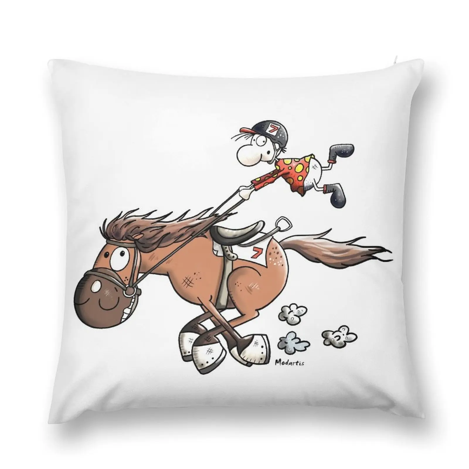 Furious racehorse with jockey cartoon Throw Pillow Pillow Case Decorative Cushion Cover Christmas Pillow Cases