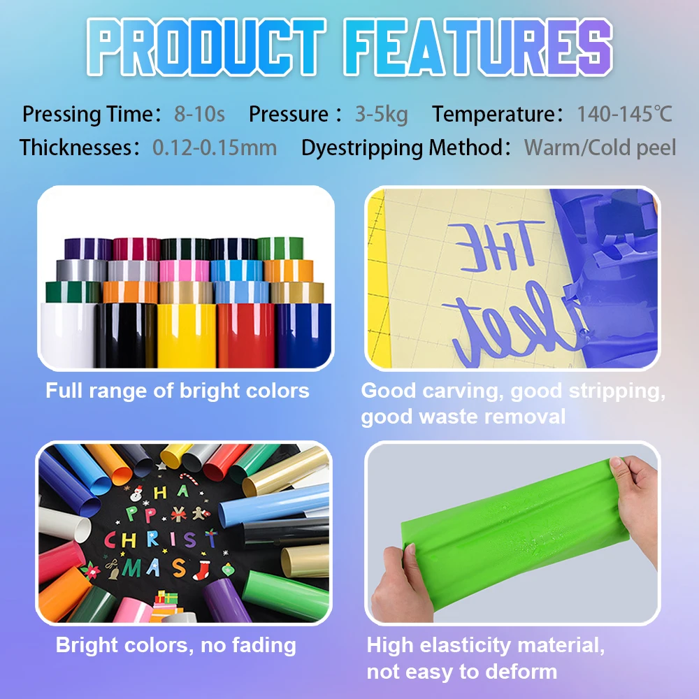 غشاء نقل بتصميم بالضغط الساخن من الفينيل ، HTV ، نقل حراري ، متوفر بألوان مختلفة ، قطع وتقشير سهل الصنع ، 12 × 3 بوصة #6
