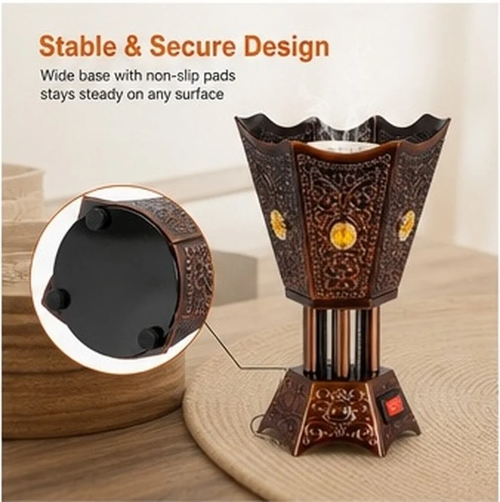 Electric Incense Burner Desktop Middle East Style Retro Metal Plug-in Censer Table Ornament for Home Office Decoration