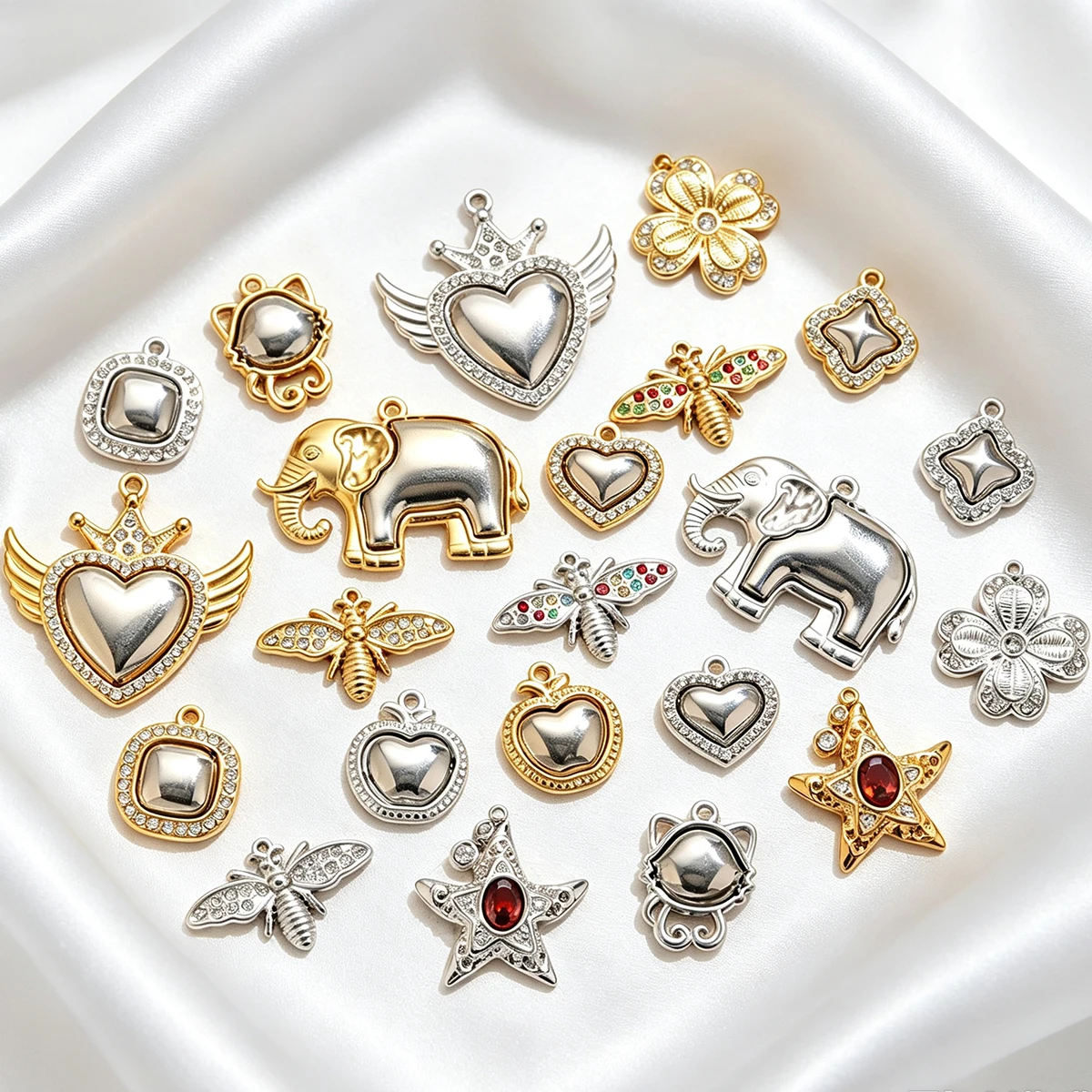 2 Stück Herz/Biene/Stern/Katzenkopf Anhänger aus Edelstahl Vintage Strass Anhänger DIY Halsketten Ohrringe Damenschmuck Großhandel