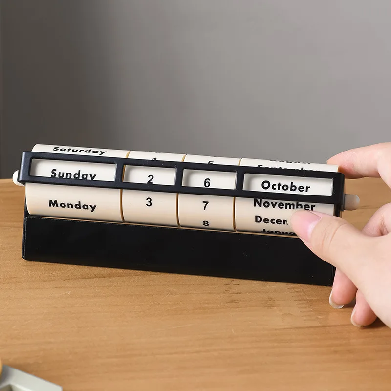 1pcs Creative Perpetual Calendar Rotating Wheel Desk Calendar Metal Frame Home Office Desktop Decorate Ornament