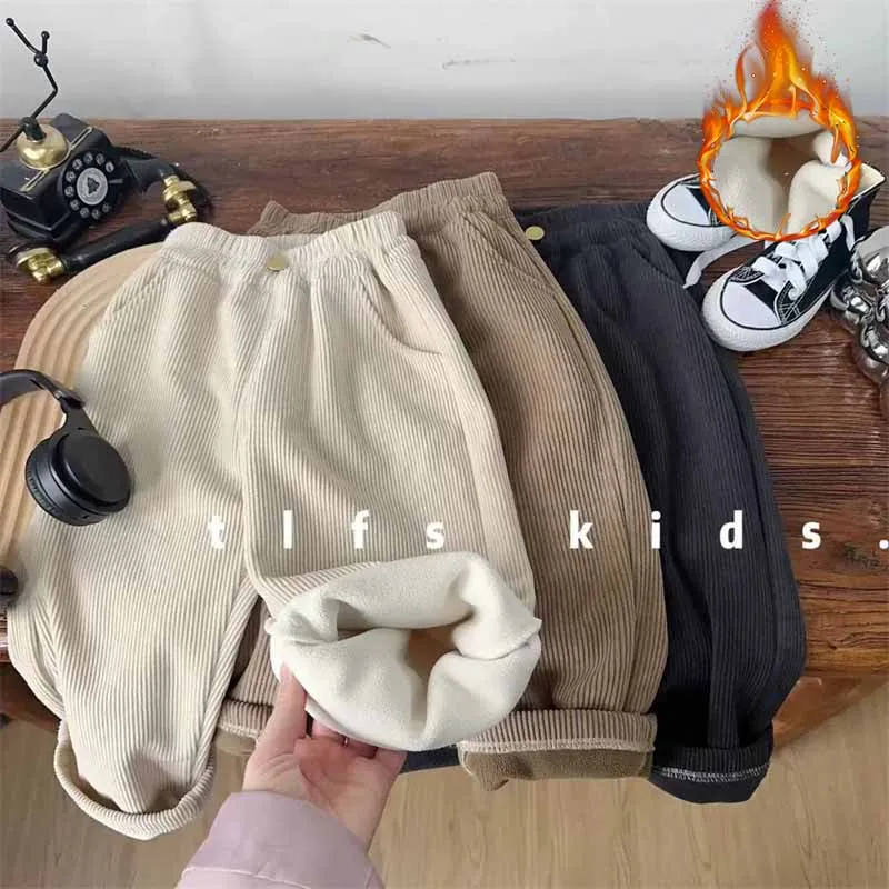 Jungen Verdickte Jogginghose Mädchen Gepolsterte Hosen Winter Warme Lose Hosen Herbst Fleece Breite Bein Hosen Neue Casual Feste Kleidung