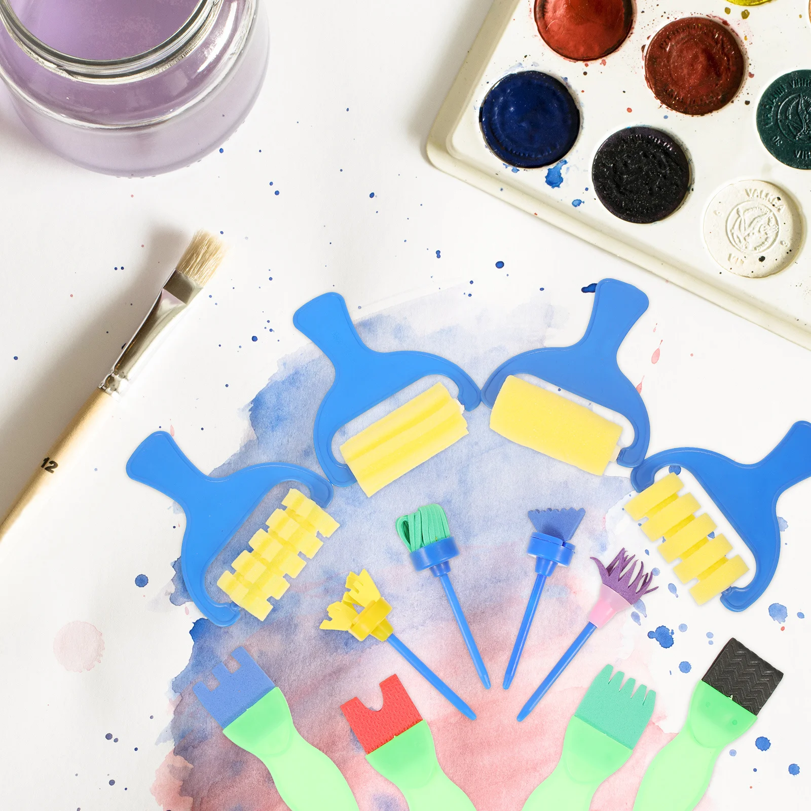 

1Set Kids Painting Sponge Roller Brush Set Premium Soft for DIY Crafts Drawing Painting Tools Paint Brush