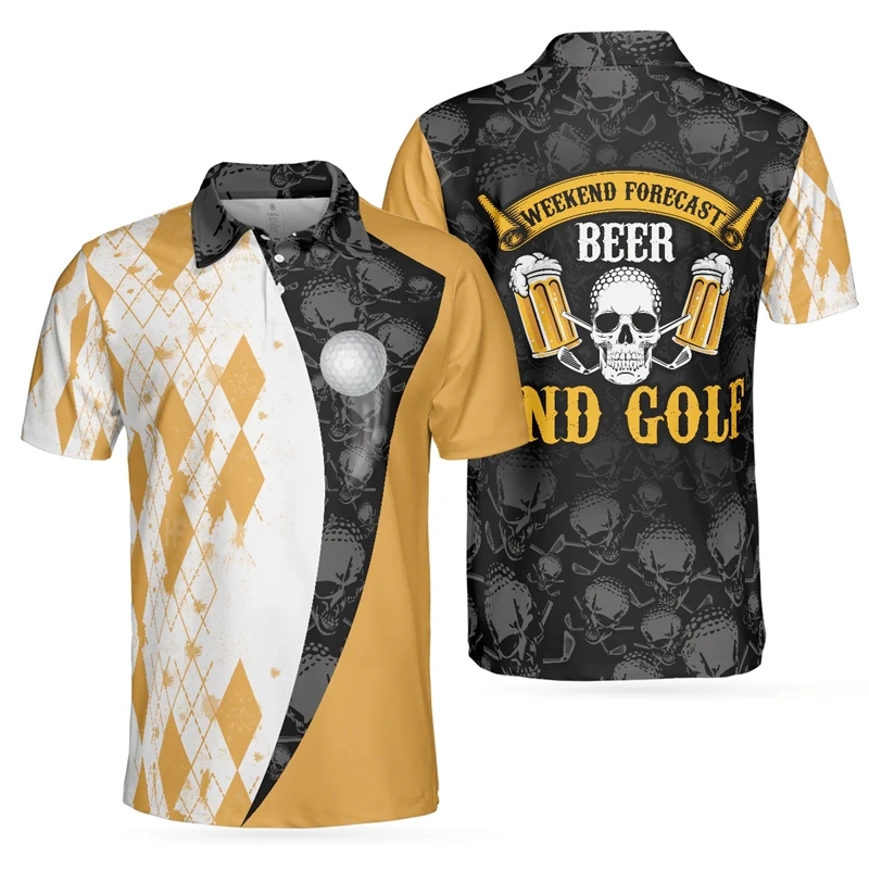 Beer And Sport Pattern Polo Shirt Men's Clothing Funny 3D Printed Fashion Shirts Outdoor Golf Skeleton Pattern 2025 New Tee Top