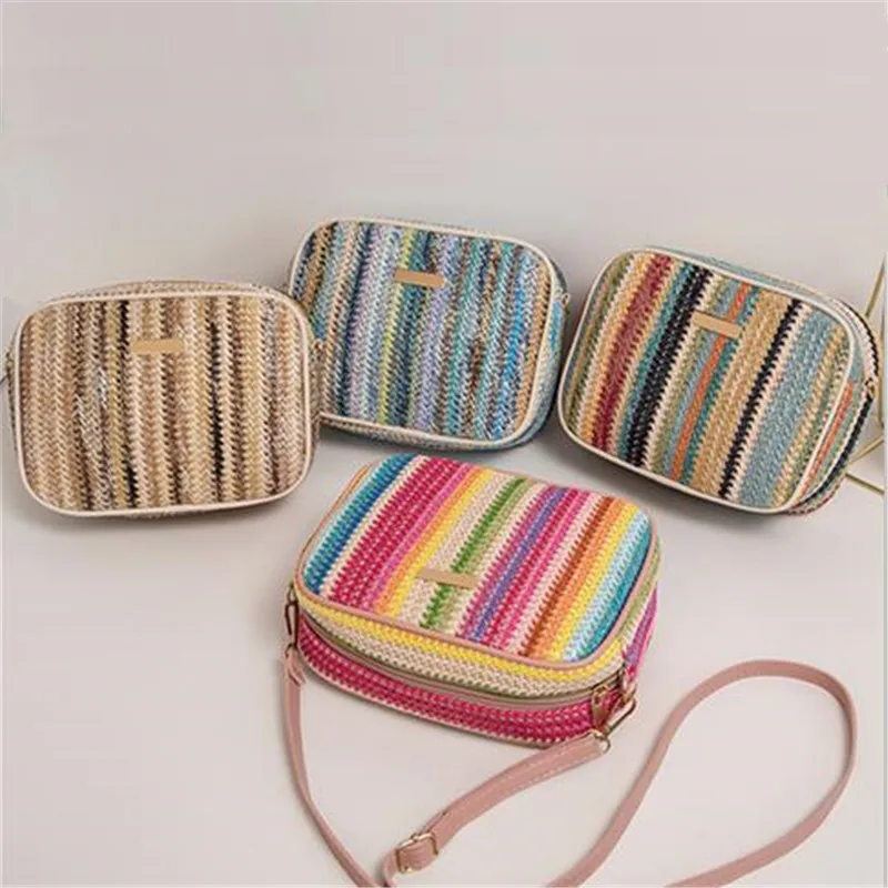 Trend ige Damen taschen, modisches und künstlerisches Weben, mehrfarbige Stroh gewebte Taschen, Umhängetaschen im ethnischen Stil, Damen taschen – Detail 1