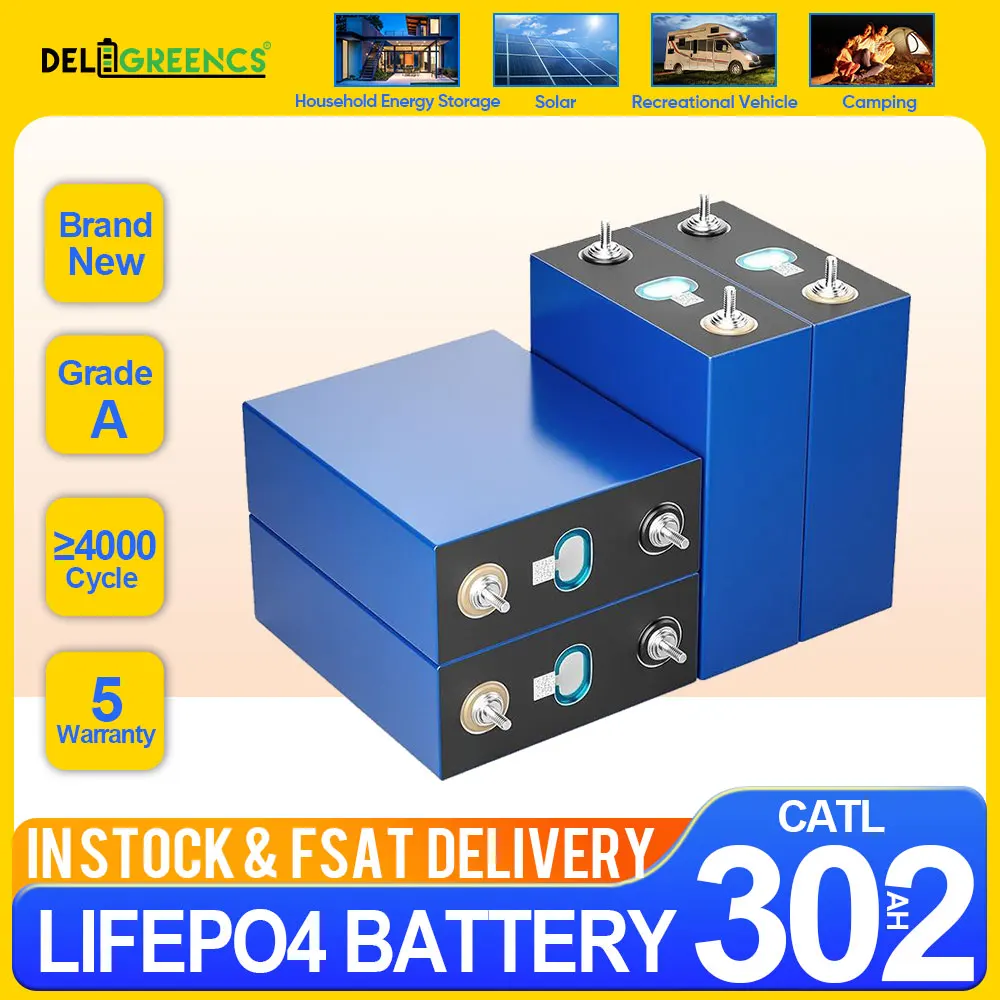 CATL 302AH 4/8/12/16PCS  Brand New LiFePO4 battery Pack 12V 24V 48V Rchargeable Power Bank  With Busbars Free Ship