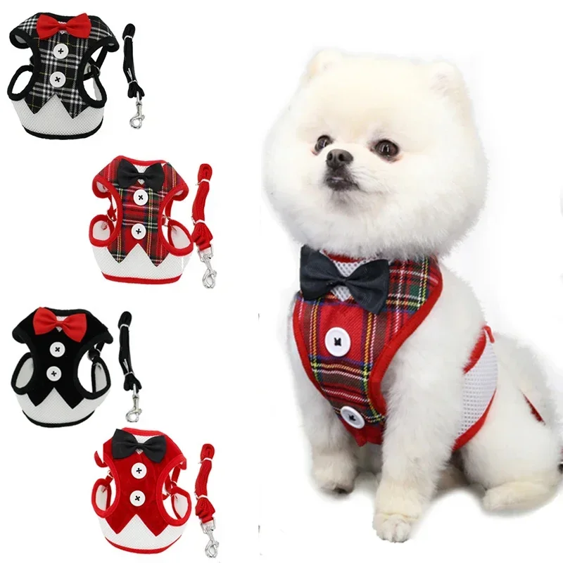 Elegant Bow Dog Collars Necktie Traction Rope Christmas Pet Harness for Small Medium Dogs Cat Chest Strap Dog Accessories Gifts