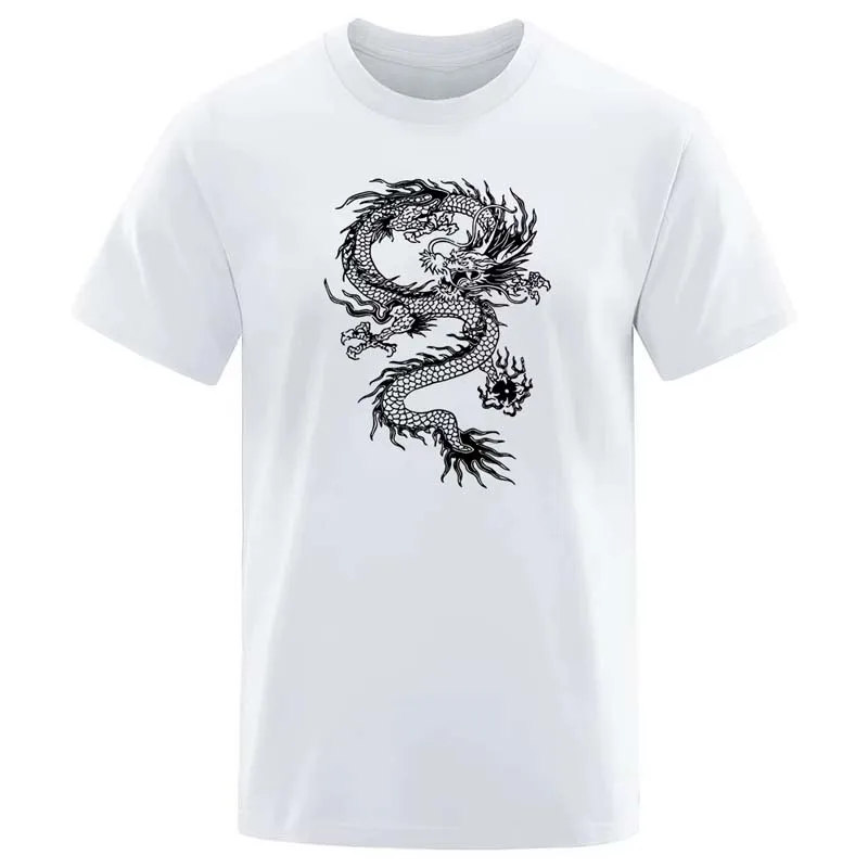 Chinesischer Stil Drachen-Print Herren T-Shirts Sommer Mode Atmungsaktive Lockere Baumwoll-Tops Lässige Harajuku Kurzarm-T-Shirts – Detail 2