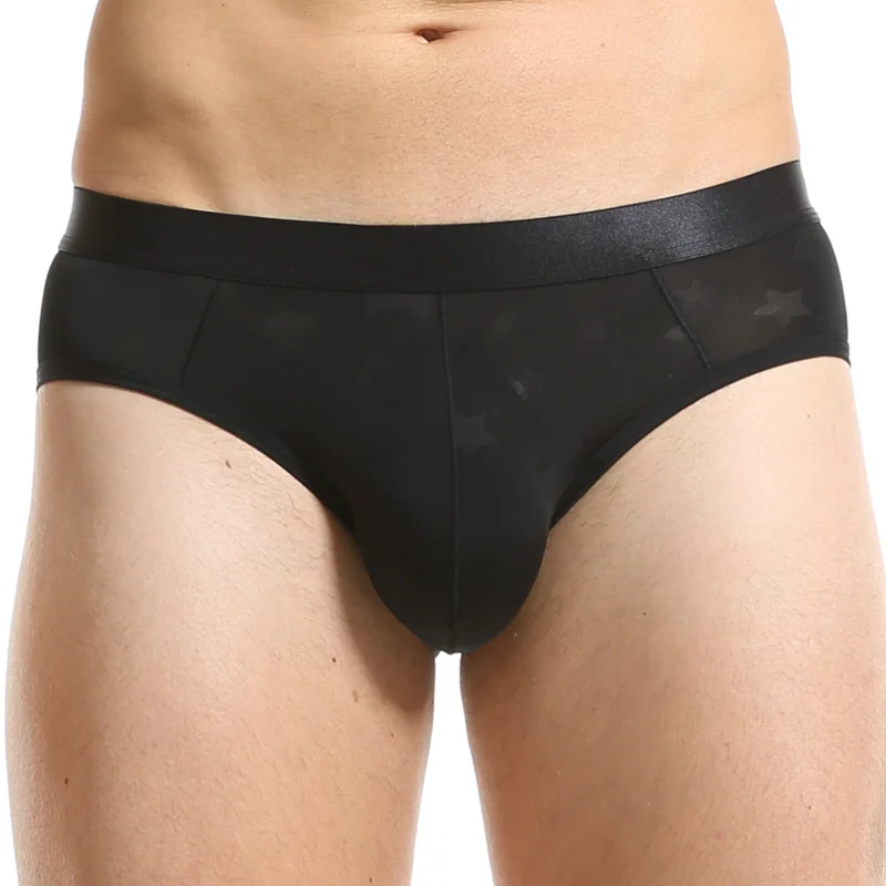Men's Briefs Sexy Thin Stars Jacquard Panties Ultra-Thin See Through Lingerie Breathable Underwear U Convex Pouch Underpants
