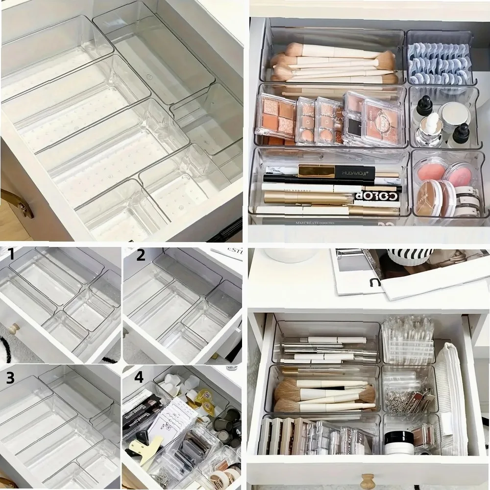 

Набор из 7 прозрачных пластиковых органайзеров для косметики и канцелярских принадлежностей, штабелируемые разделители для ящиков, для хранения на столе