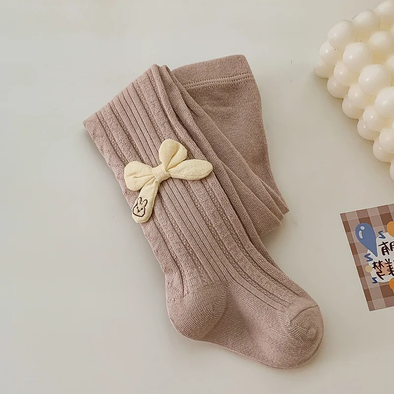 Girls Spring Autumn Tights Toddler Kids Baby Girls Cotton Tights Solid Rabbit Bow  Stockings Thermal Hosiery Pantyhose