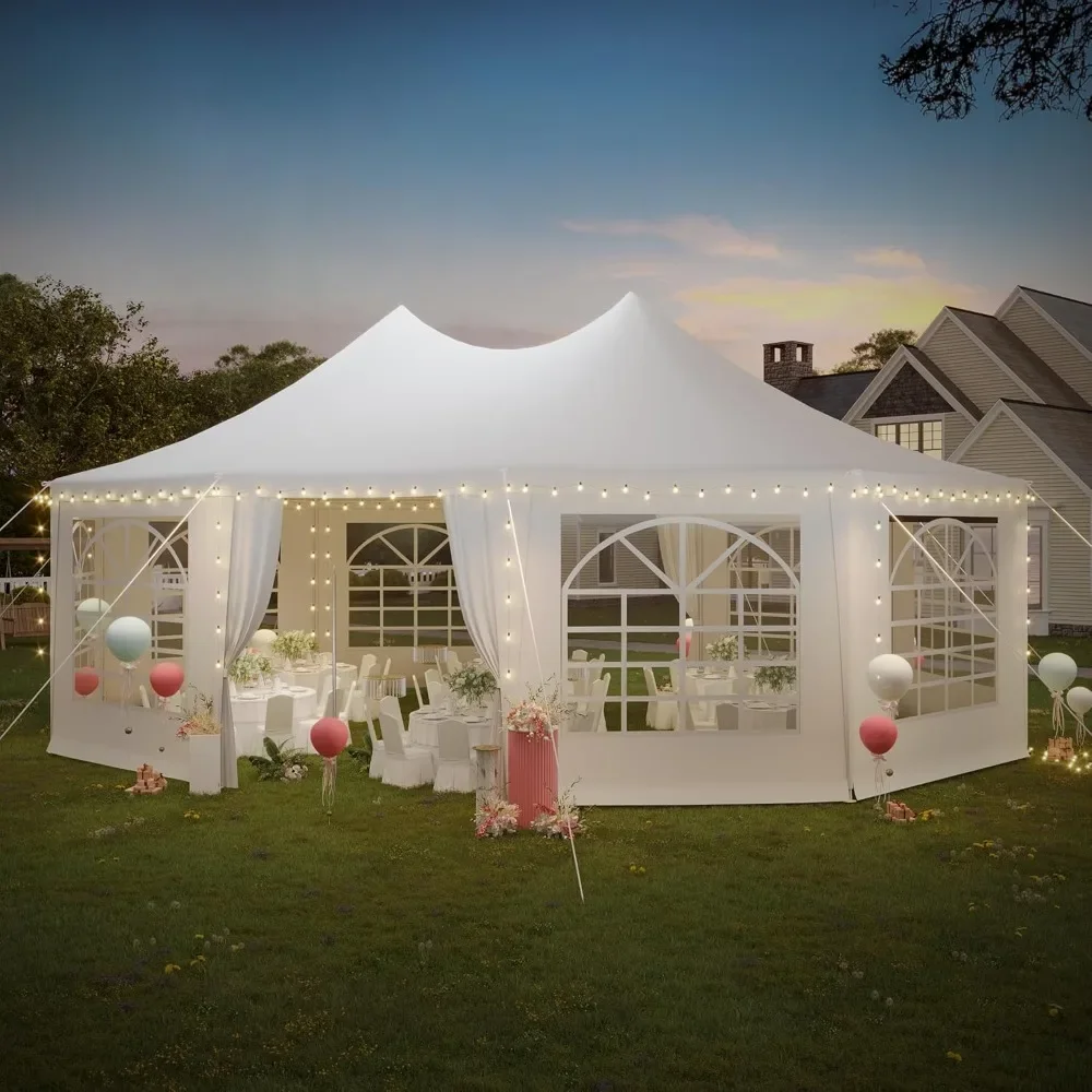 Gazebos, 26x19ft Party Tent, Decagonal Heavy Duty Canopy with 8 Removable Sidewalls, Outdoor Gazebo Pavilion Shelter Tent