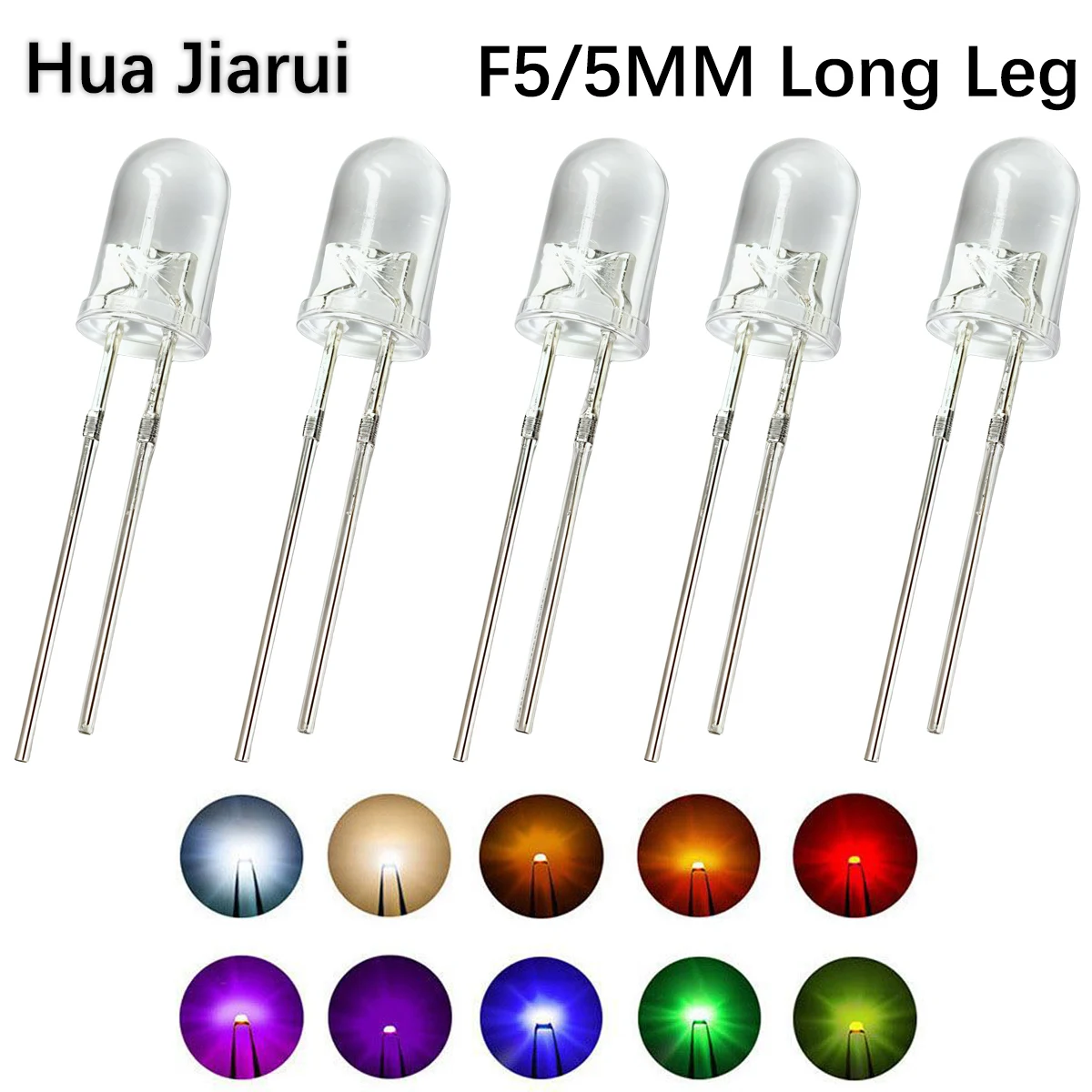 

F5/5mm Round Top White Hair Transparent Red Blue Yellow Green White Orange Pink Purple Long Leg DIP High Brightness LED