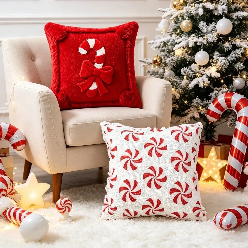 45x45cm Bowknot Pillow Cover Breathable Sofa Home Decor Pillow Case Candy Print Cozy Christmas Pillowcases Aesthetic Decor