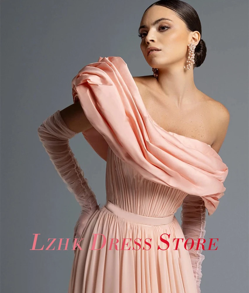 تخصيص رشيقة الشيفون ألف خط قبالة الكتف المتدرج حزام مساء اللباس حساسة طويلة الأكمام الطابق طول فساتين لحضور الحفلات الموسيقية