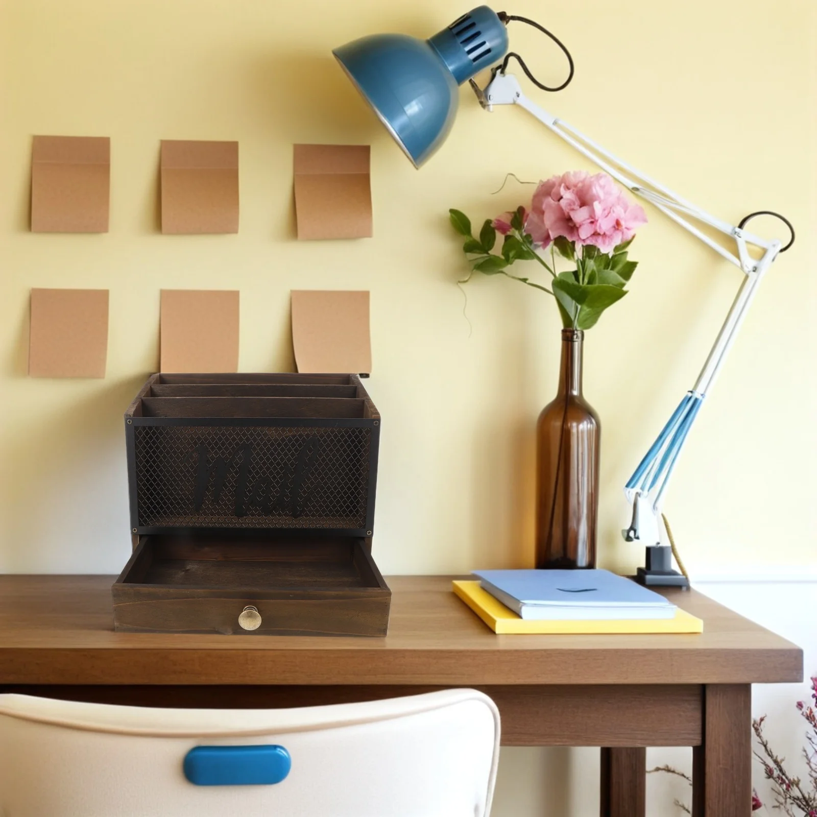 

Wood Desktop File Holder Organizer 3 Compartments Retro Rustic Mail Sorter Drawer Office Home for Files Envelopes Magazines