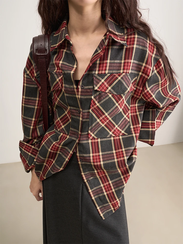 

Классическая красная клетчатая рубашка с длинным рукавом LANVIVIER в стиле ретро, из хлопка, свободного кроя, с подплечниками, на пуговицах, с воротником, для девочек, модная