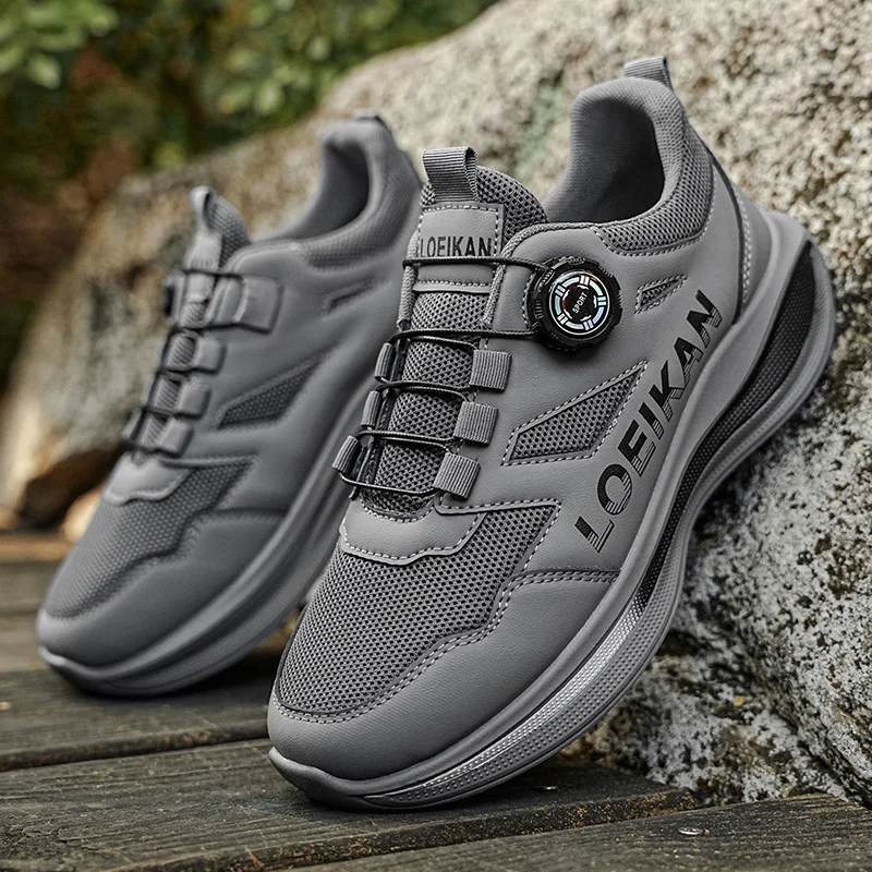 

LOEIKAN Men's Rotating Button Running Shoes, Breathable Mesh Quick Lacing Athletic Sneakers