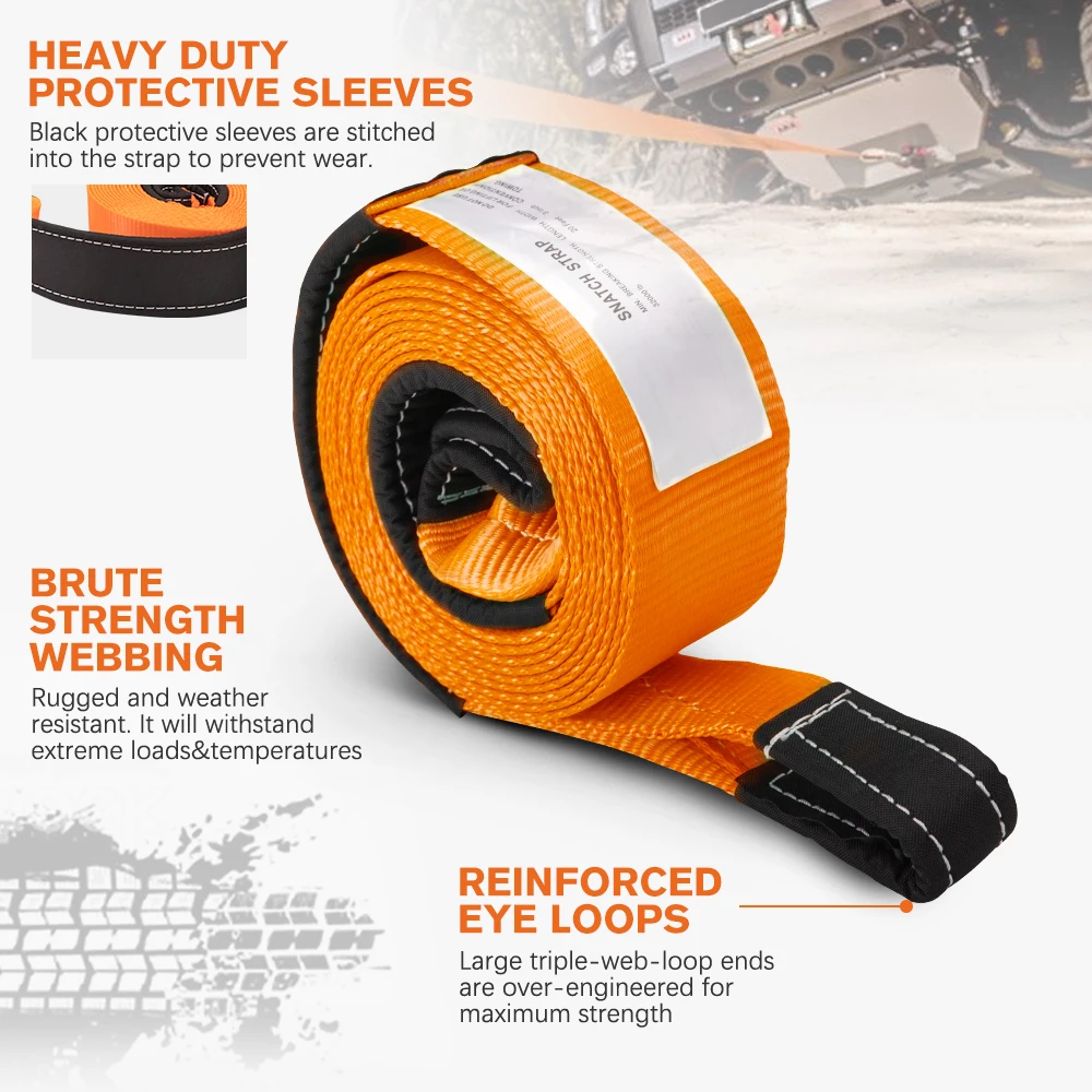 6M 헤비 듀티 복구 견인 스트랩 3인치x20피트 30000파운드 복구 스트랩 (D링 섀클 포함)