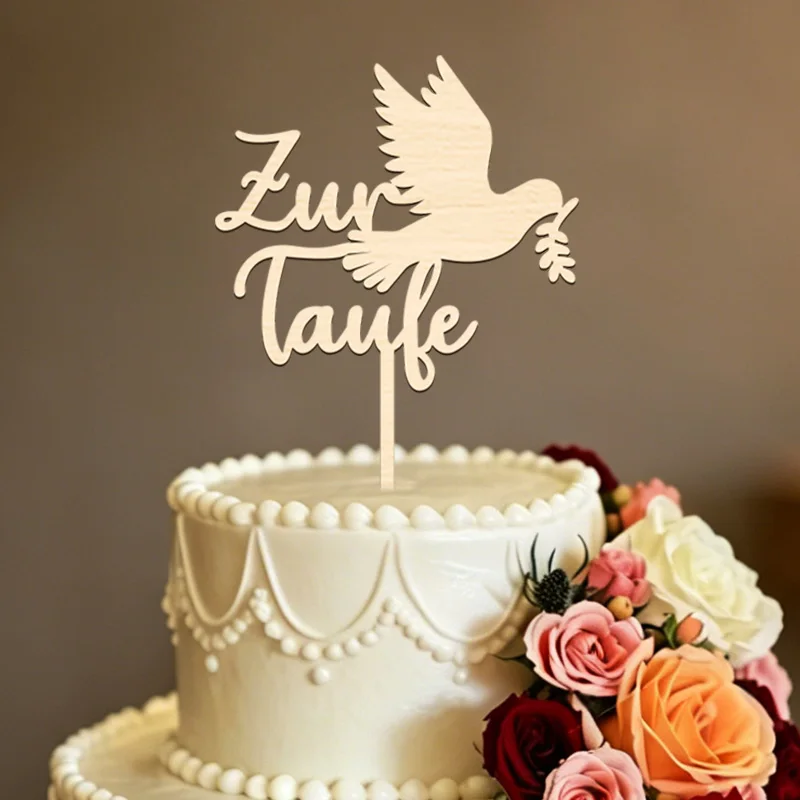 YOMDID Zur Taufe con Adorno de Pastel de Paloma, Decoración de Pastel de Madera para Primera Comunión, Bautizo, Decoración para Bautismo