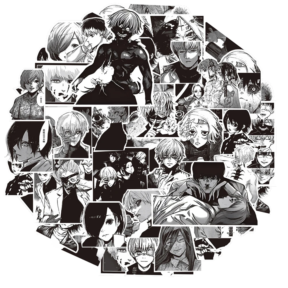 10/30/70PCS Black White Tokyo Ghoul Anime Stickers Kaneki Ken Cartoon Decals DIY Bike Laptop Stationery Cool Manga Sticker