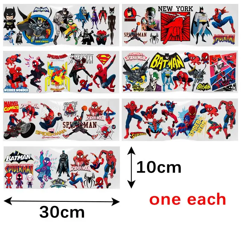 마블 시리즈 스파이더맨 16온스 DTF 컵 스티커, 멋진 맞춤형 UV 전사 스티커, 아이언맨 방수 스티커