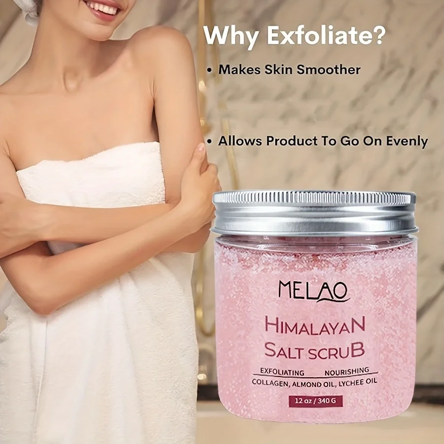 MELAO Himalayan Salt Body Scrub with Collagen and Stem Cells - Natural Exfoliating Salt & Body and Face Souffle Helps with Moist