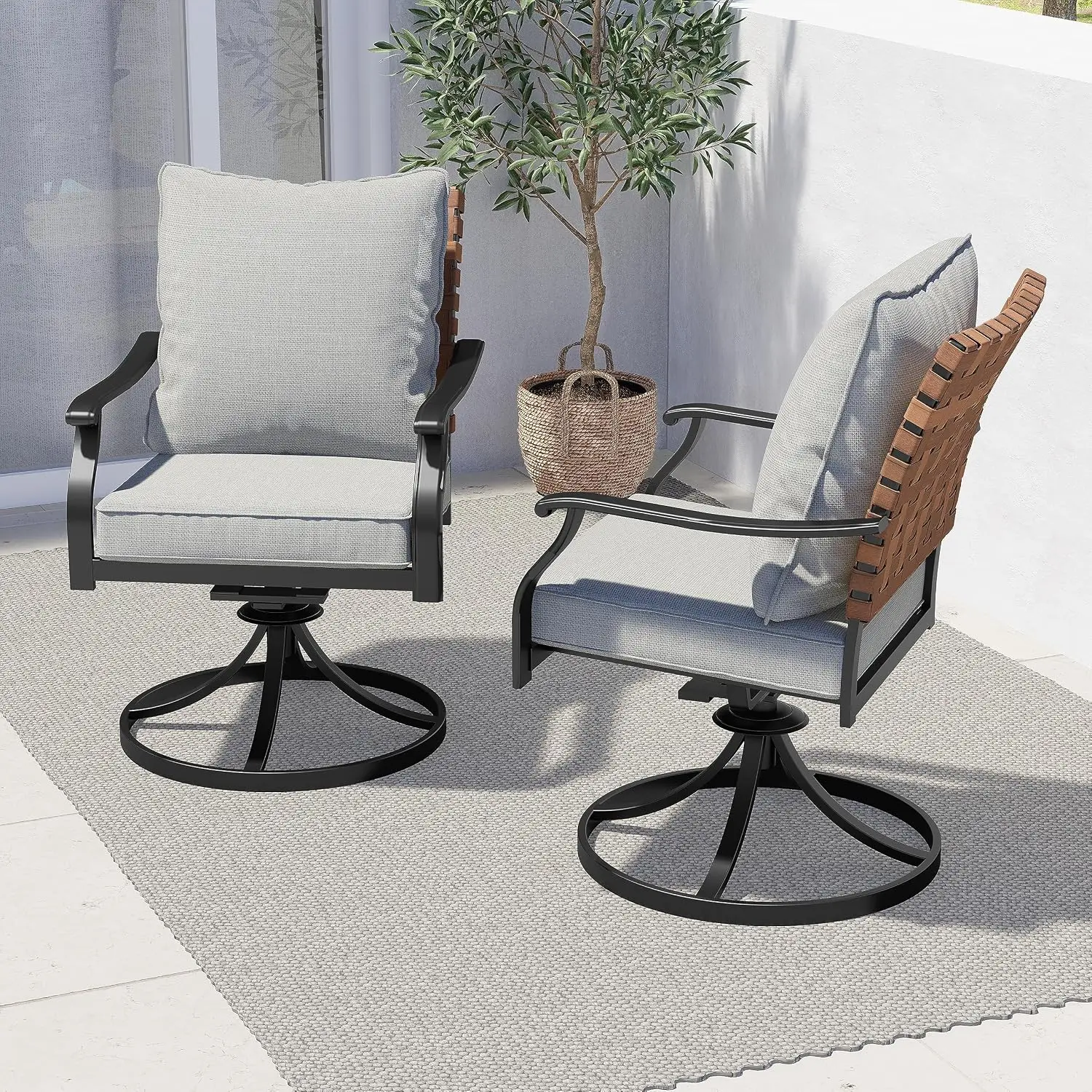 Outdoor Swivel Dining Chairs Set of 2, 360° Rotation, All-Weather Patio Furniture, Gray, Customized