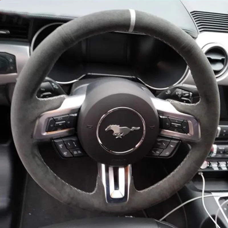 For Ford Mustang Mustang GT 2015-2020 auto parts Hand Stitched Non-Slip wear-resisting suede car Steering Wheel Cover