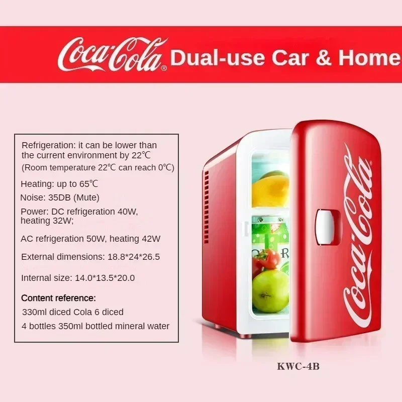 4L Mini Refrigerator Coca-Cola Multifunction Cosmetic Dormitory Warmer Cooler Fridge for Home Car Small Portable Fridge 12V/220V