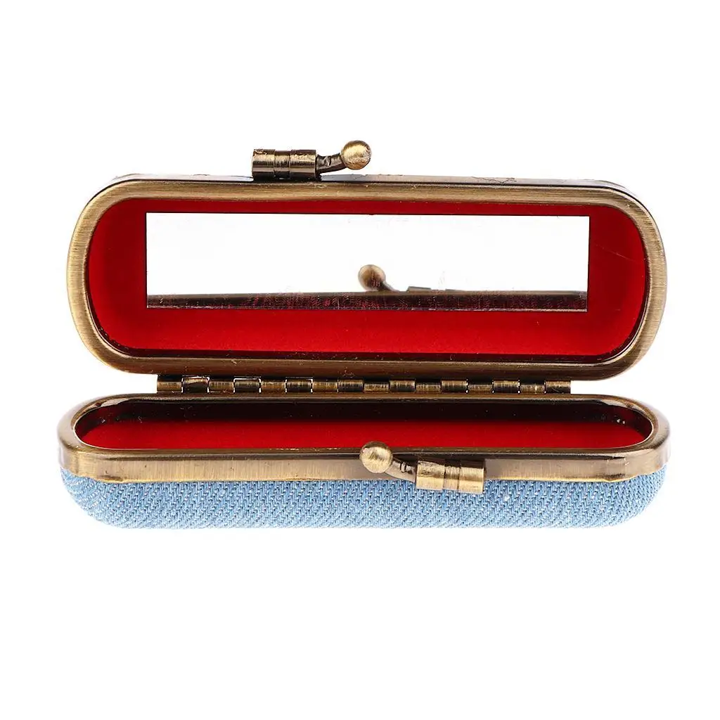 Lipstick Case Holder Box Organizer Bag with Mirror for Ladies Dark Blue