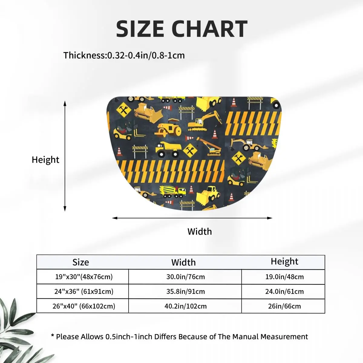 Construction Trucks Heavy Machinery Kids Boy Half Round Doormat Non Slip Bathroom Mat Absorbent Floor Carpet for Living Room