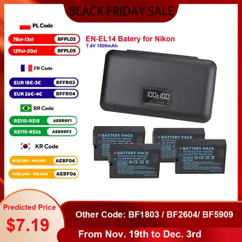En EL14 En-EL14 Battery Pack for Nikon D3100 D3200 D3300 D3400 D3500 D5600 D5100 D5300 En-El14a Battery with USB Charge Charger