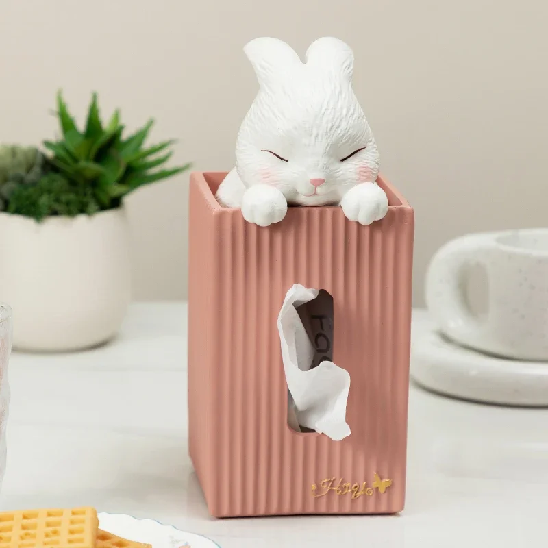 Rabbit Tissue Box, Desktop Toilet, Bathroom Decoration, Pumping Carton, High-end Light Luxury Ornament in Living Room