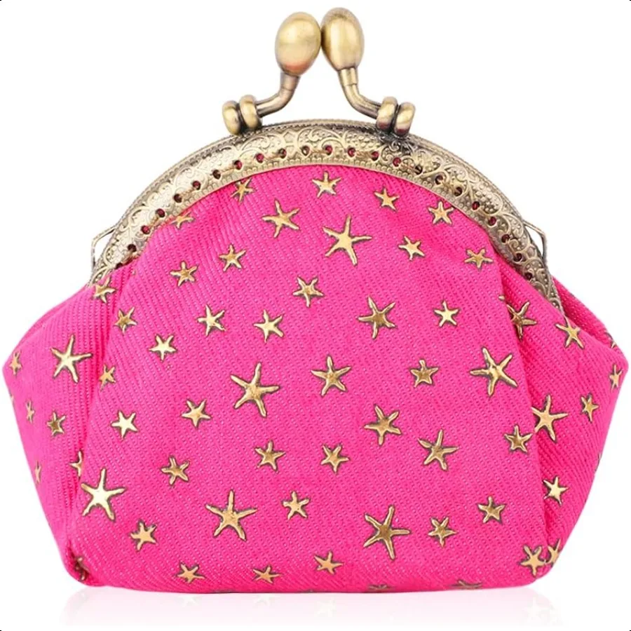 

FivePointed Star Coin Purse Denim Change Pouch Wallets Buckle with Kisslock Clasp Coin Holder Clutch Handbags for Women Ladies