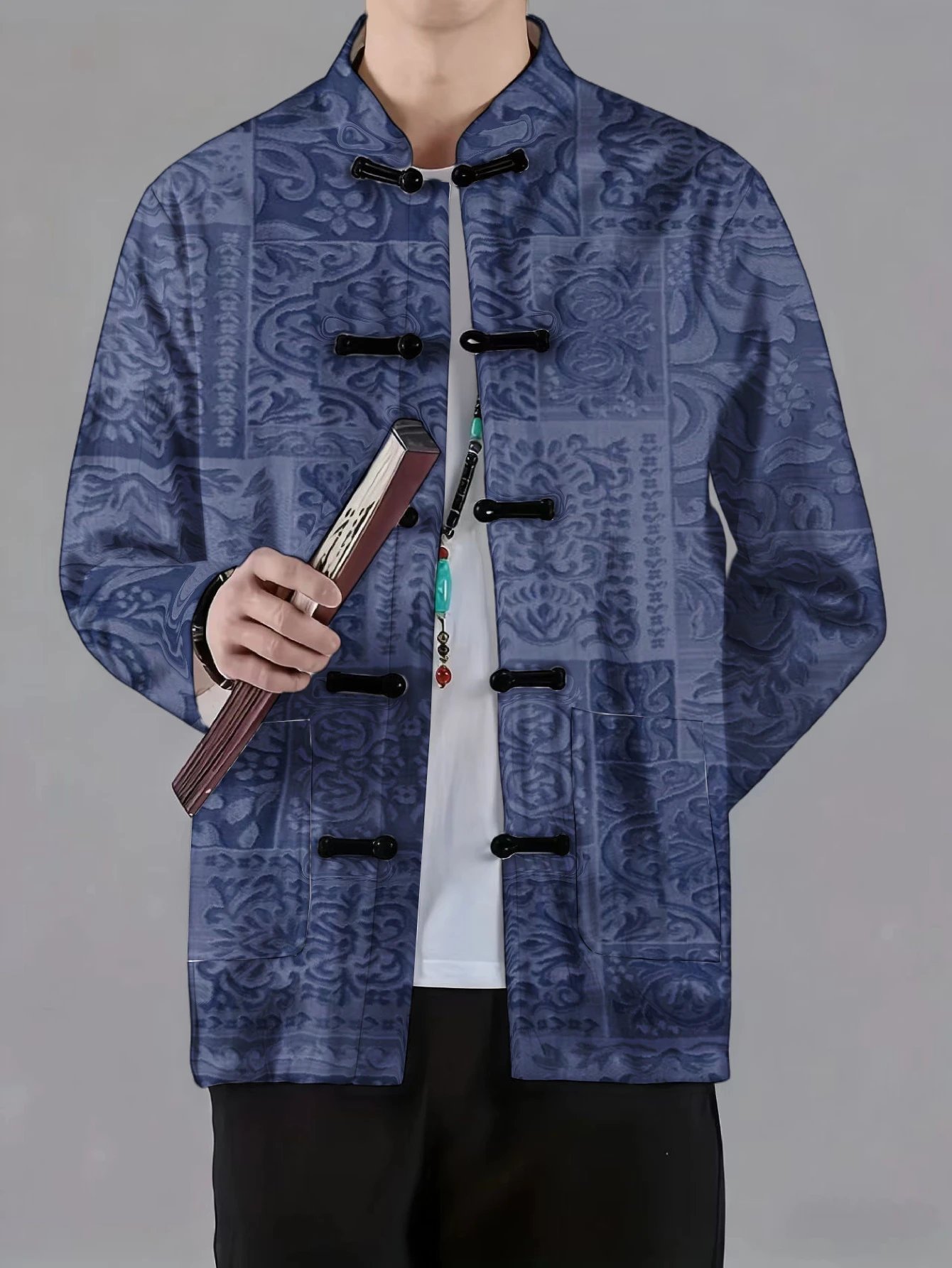 Phone Stands - Men Mandarin Collar Frog Button Jacket