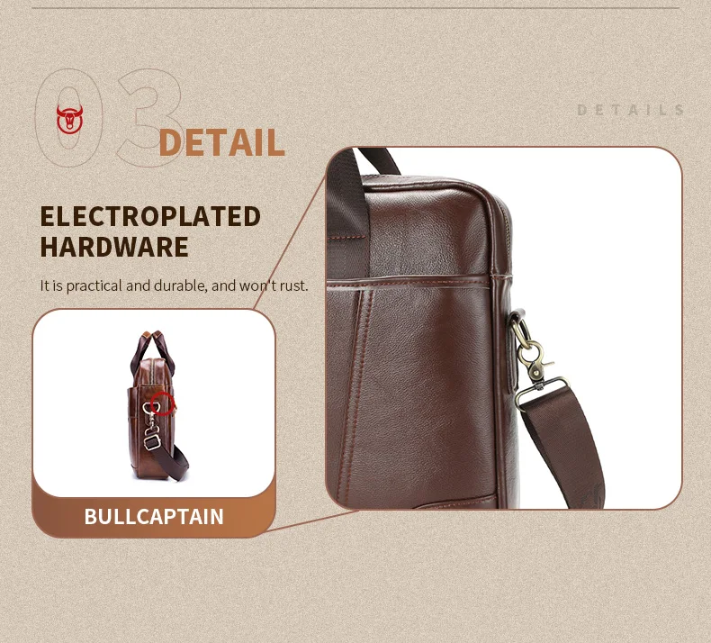 BULLCAPTAIN Men's Briefcase Bag Top Layer Leather Handcrafted Laptop Bag with Multiple Compartments Business Shoulder Messenger