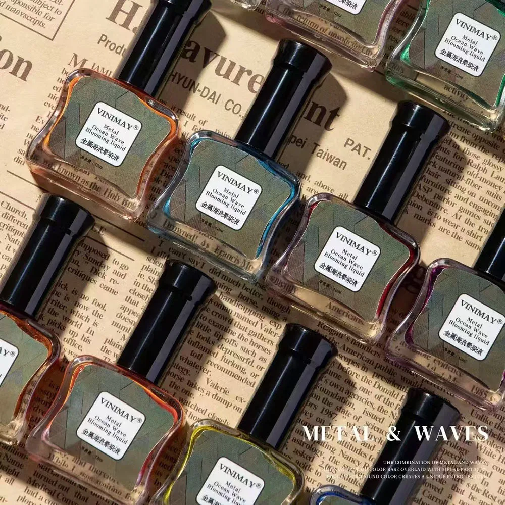 VINIMAY المعادن موجة البحر تزهر هلام مسمار البولندية ماجيك لطخة فقاعة هلام مسمار DIY بها بنفسك الورنيش مانيكير الديكور مسمار الفن لصالون