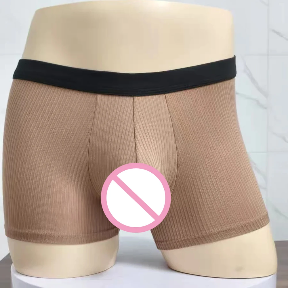 Men Simple Middle Waist Panties Soft Comfortable Ribbed Big Bulge Pouch Boxers Shorts Breathable Underwear Trunks