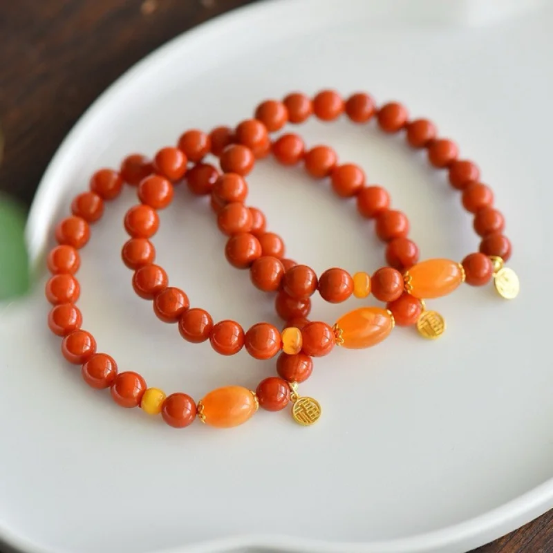 Natural Three-Circle Bracelet Color Full Flesh Sichuan Material Persimmon Red Agate with Ol
