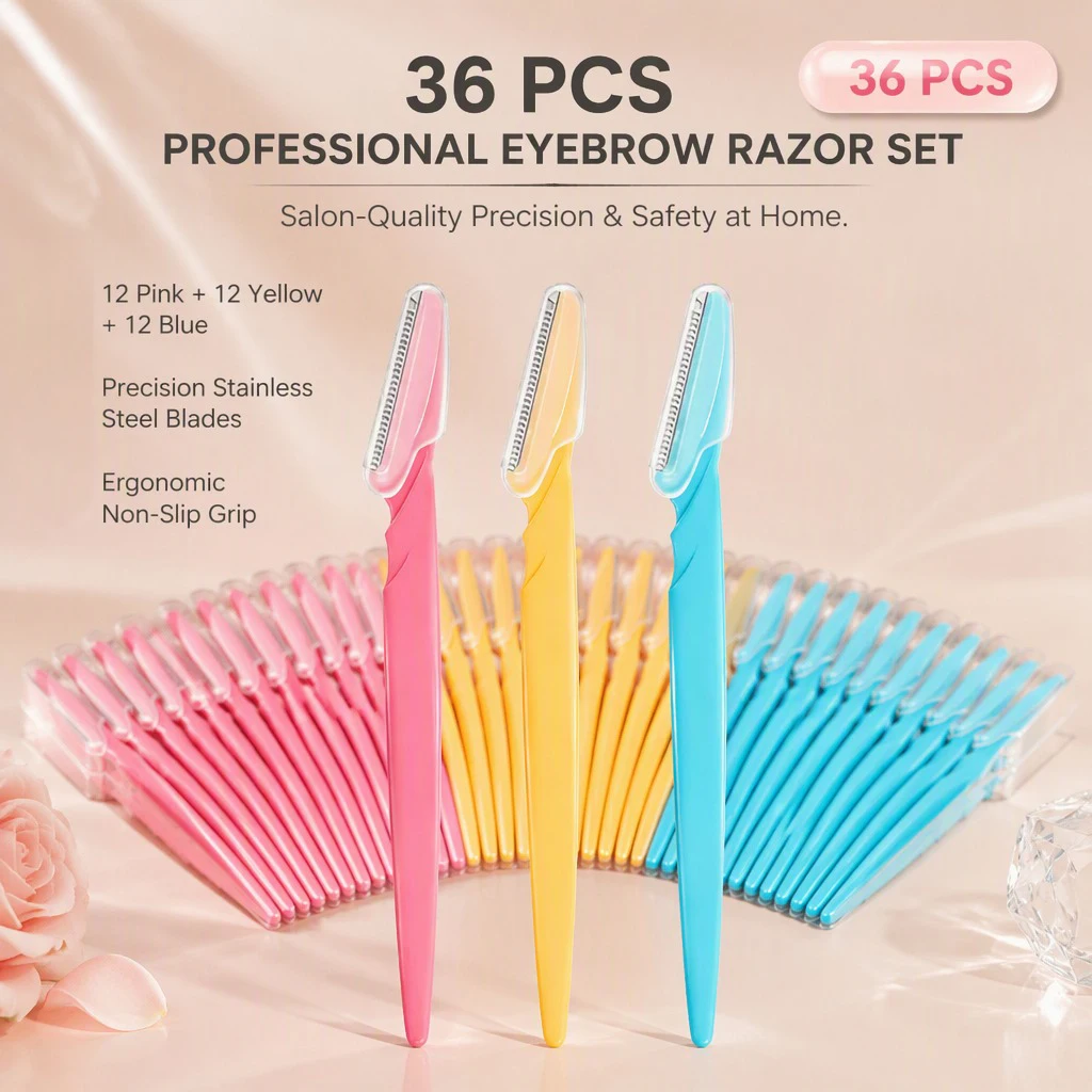 36Pcs Multicolor Profession Eyebrow Razor Stainless Steel Women Facial Razor With Safety Cover Portable Body Hair Removal Shaver