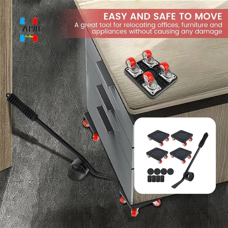

A19Q-400KG Heavy Duty Furniture Lifter Transport Mover Lifter Sliders Wheel Easy Furniture Mover Wheel Roller Bar Tool Set