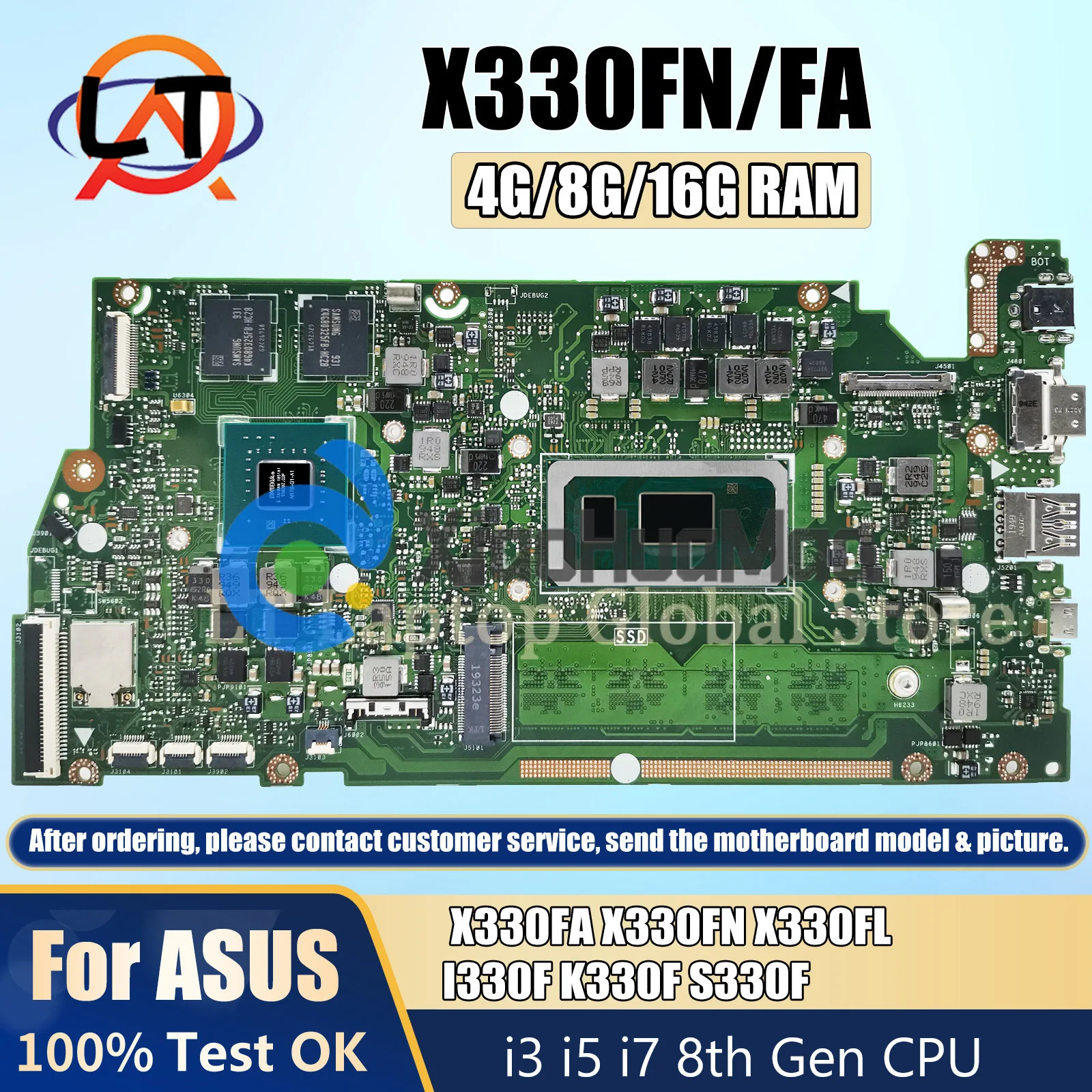 

X330F notebook mainboard For ASUS X330FN X330FL I330F K330F S330F Laptop Motherboard I3 I5 I7 8th Gen CPU 4G/8G/16G RAM DDR4