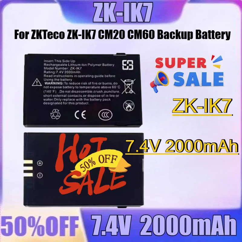 

For ZKTeco ZK-IK7 CM20 CM60 Backup Battery Attendance Machine Battery New ZK-IK7 7.4V 2000mAh Battery