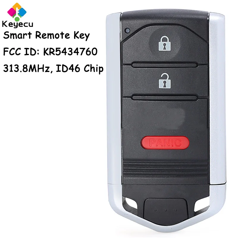 KEYECU Smart Prox Remote Control Car Key With 3 Buttons 313.8MHz ID46 Chip for Acura RDX 2013 2014 2015 Fob FCC ID: KR5434760